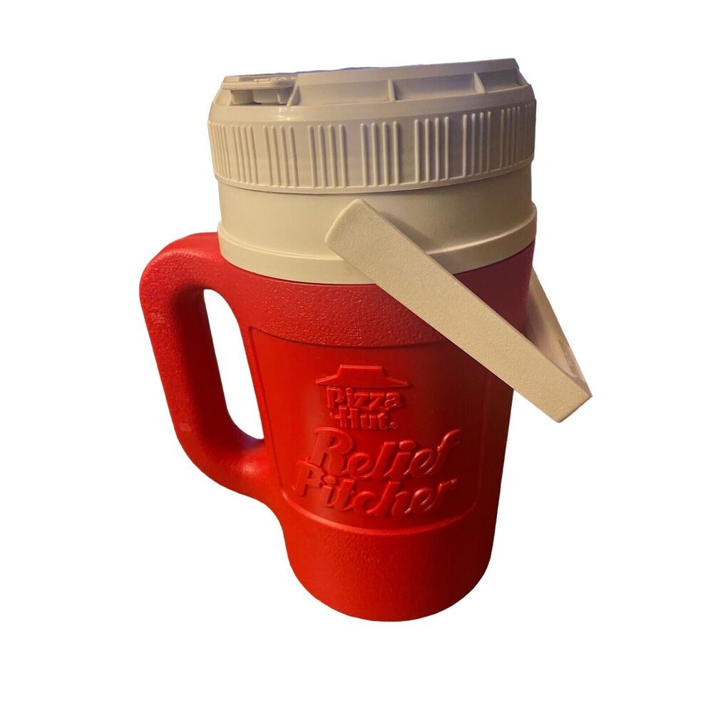 Vintage 1989 Pizza Hut ½ Gallon Relief Pitcher by Igloo Water Jug Beverages Red